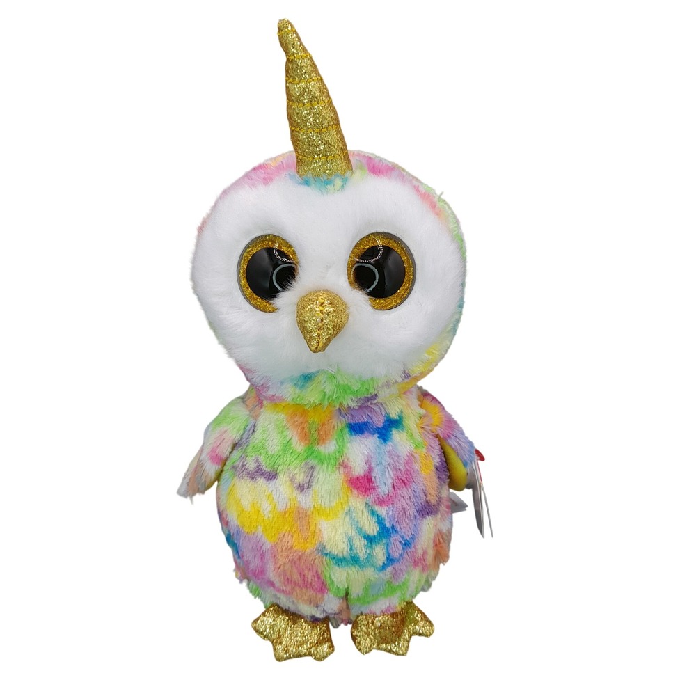 Ty Beanie Boos Enchanted Owl Unicorn Rainbow Plush Gold Horn 6 inch NWT